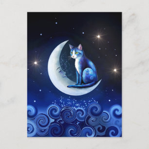 Katt på Crescent Måne blue Cat 773 Vykort