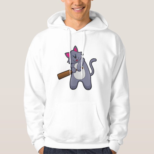 Katt på Cricket med Cricket slagträ Hoodie (Framsida)