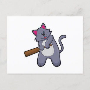 Katt på Cricket med Cricket-slagträ Vykort