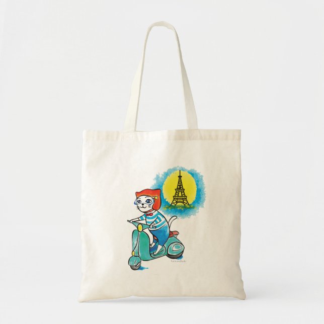 Katt på cykel i Paris Tote Bag Tygkasse (Framsidan)