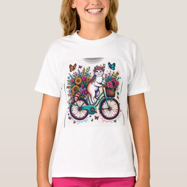 Katt på cykelns utformning T-Shirt (Framsida)
