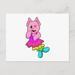 Katt på dans med kjol vykort