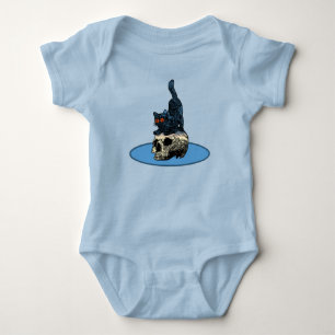Katt på dödskalle Söt baby pojke flicka Halloween T Shirt