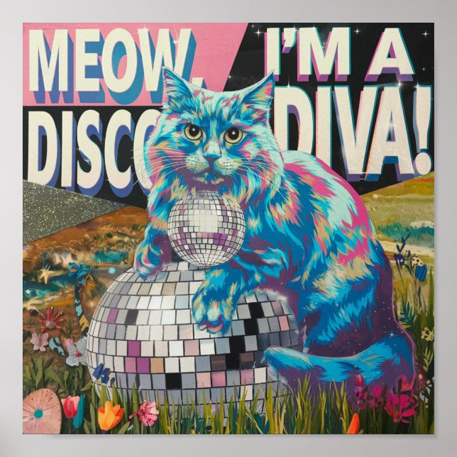 katt på en diskoboll disko diva poster (Framsidan)
