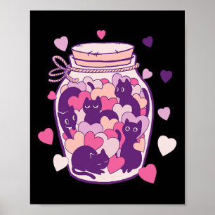 Katt på en Flaska Alla hjärtans dag hjärtar Cute S Poster