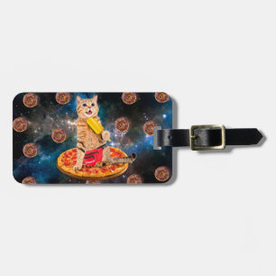 Katt på en pizza som äter is ensam bagagebricka