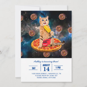 Katt på en pizza som äter is ensam inbjudningar
