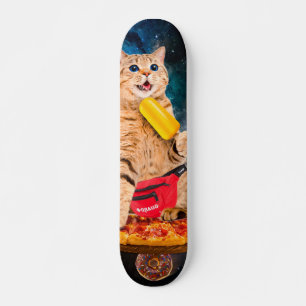 Katt på en pizza som äter is ensam mini skateboard bräda 18,5 cm