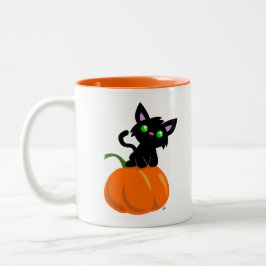 Katt på en Pumpkin Coffee Mugg