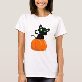 Katt på en Pumpkin T-Shirt