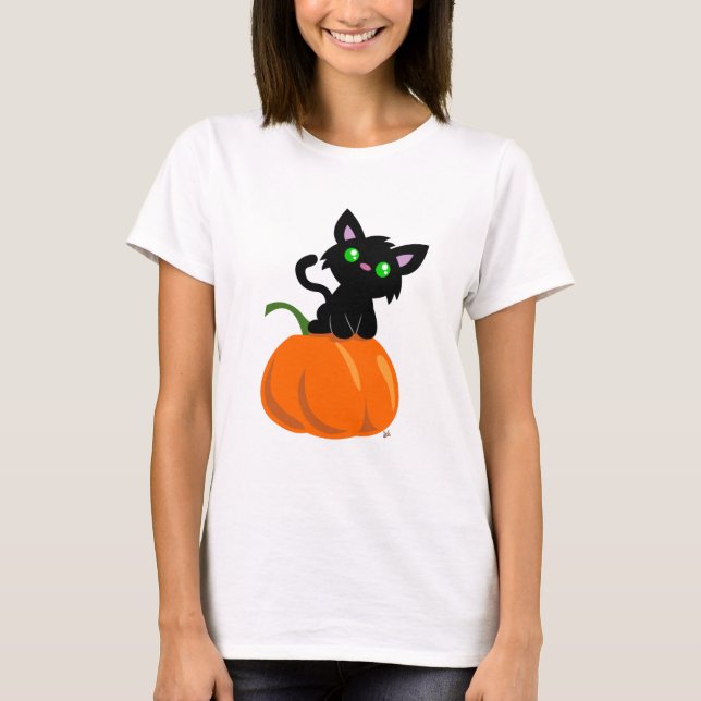 Katt på en Pumpkin T-Shirt (Framsida)
