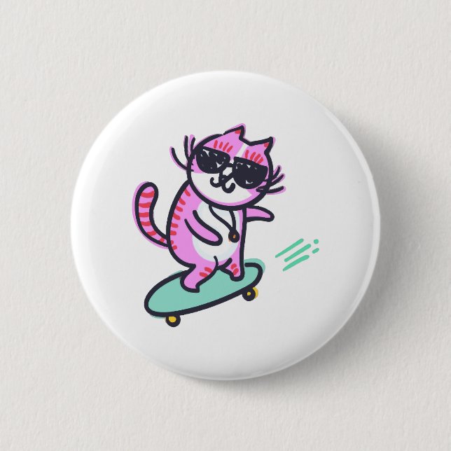 KATT PÅ EN SKATEBOARD KNAPP (Framsida)