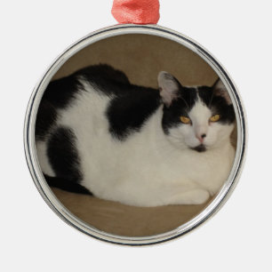 Katt på en soffa julgransprydnad metall