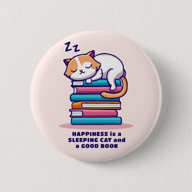 Katt på en stapel av Bokar Cute Personlig Literary Knapp (Framsida)