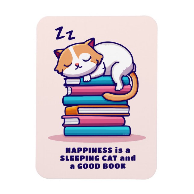 Katt på en stapel av Bokar Cute Personlig Literary Magnet (Vertikal)