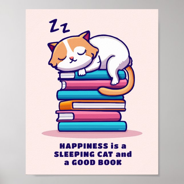 Katt på en stapel av Bokar Cute Personlig Literary Poster (Framsidan)