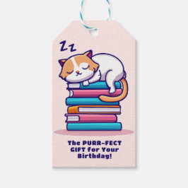 Katt på en stapel av Bokar Cute Personlig Literary Presentetikett