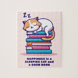 Katt på en stapel av Bokar Cute Personlig Literary Pussel