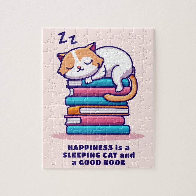 Katt på en stapel av Bokar Cute Personlig Literary Pussel (Vertikal)