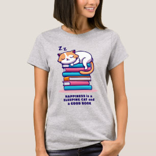 Katt på en stapel av Bokar Cute Personlig Literary T Shirt