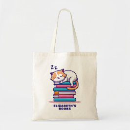 Katt på en stapel av Bokar Cute Personlig Literary Tygkasse