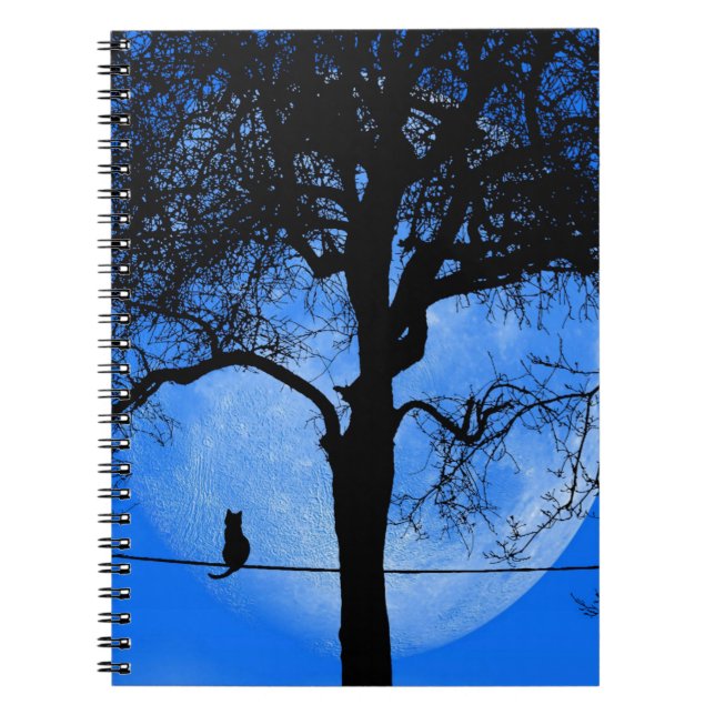 Katt på en Wire Blue Måne Anteckningsbok (Framsidan)