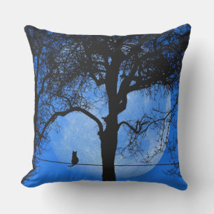 Katt på en Wire Blue Måne Kudde