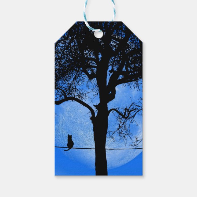 Katt på en Wire Blue Måne Presentetikett (Framsidan)