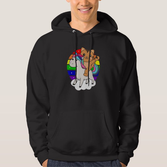 Katt på enhörniga regnbågsdjur, klumpbyxor och C Hoodie (Framsida)