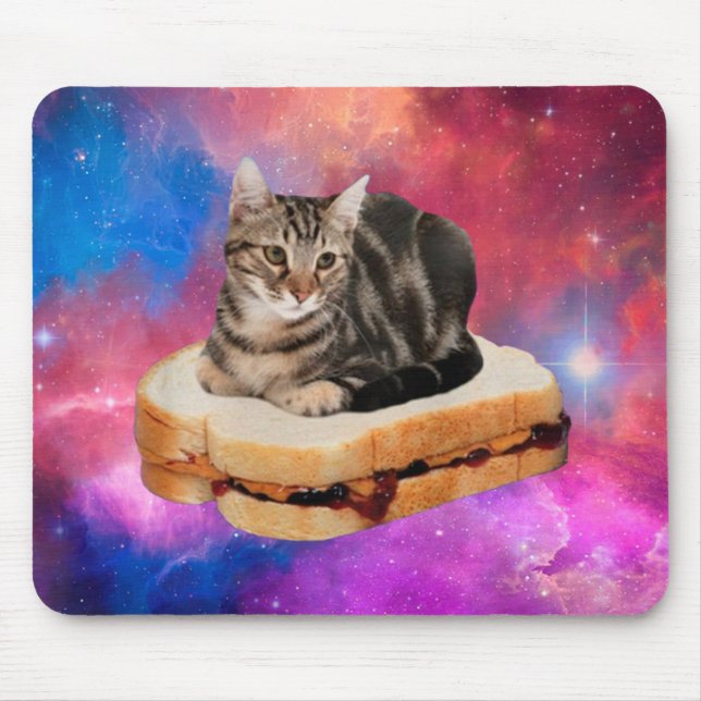 Katt på ett bröd som flyger i rymden musmatta (Framsidan)