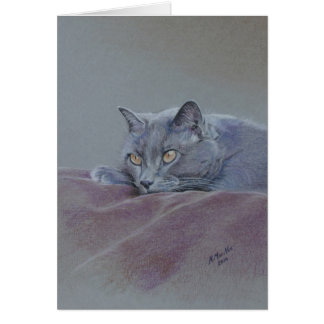 Katt på filten som kopplar av precis, konst hälsningskort