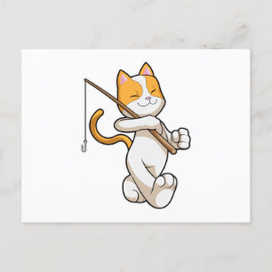 Katt på fiske med fiskespö vykort