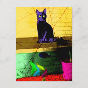 Katt på fiskens Tank av grunge poppkonst Vykort