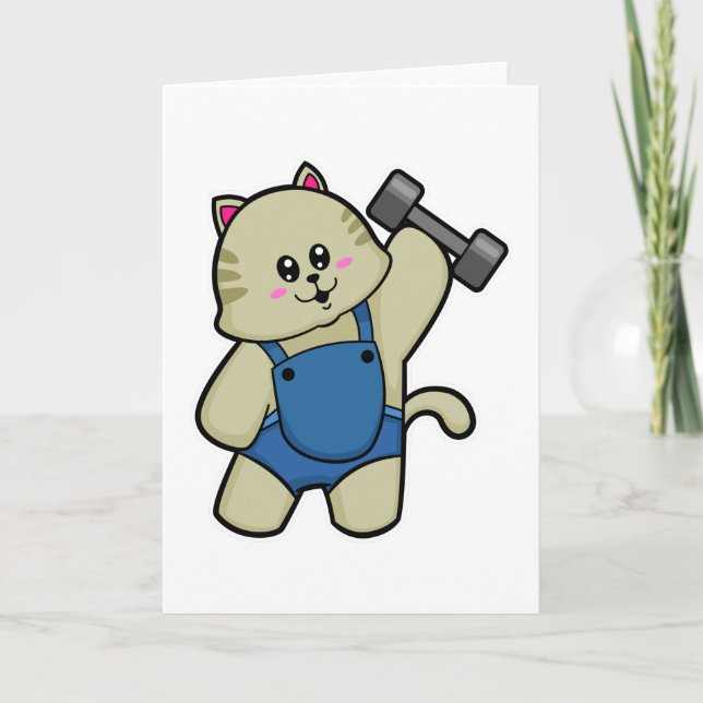 Katt på Fitness med Hantel Kort (Framsida)