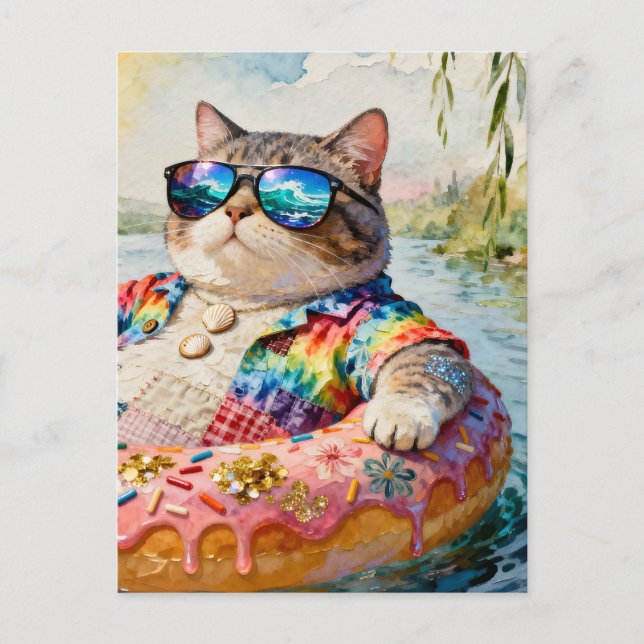Katt på flottörtur vykort (Framsida)
