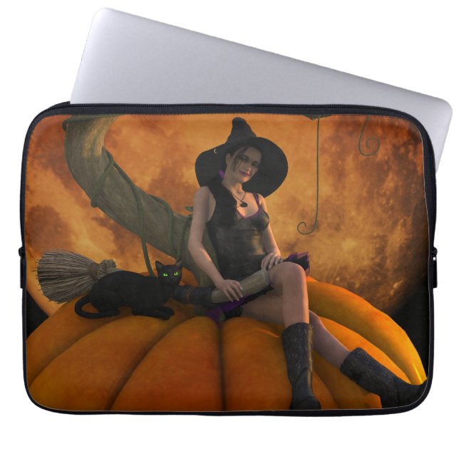 Katt på Giant Pumpkin Laptop Sleeve (Framsidan)