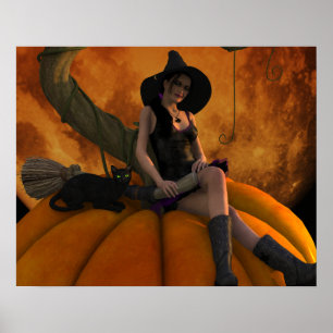 Katt på Giant Pumpkin Poster