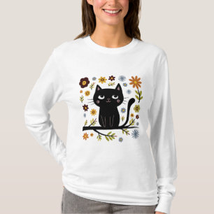 Katt på Gren Teckning Långärmad T-Shirt