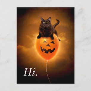 Katt på halloweenballong inbjudan vykort