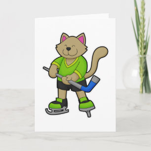 Katt på ishockey med ishockeyklubba kort