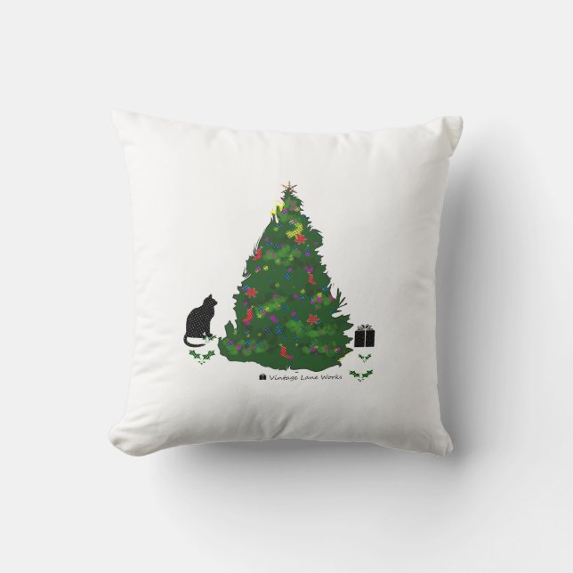 Katt på julgranen kudde (Framsida)