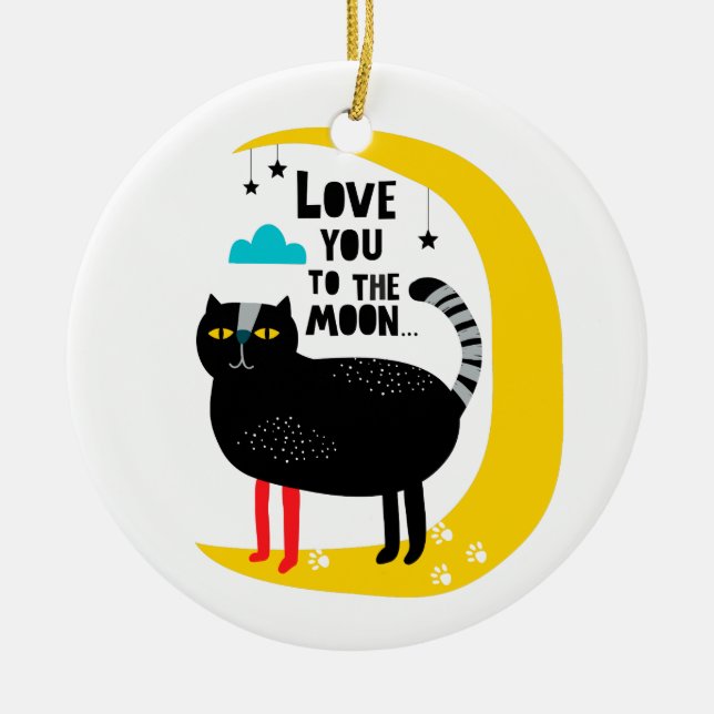 Katt på månen julgransprydnad keramik (Framsidan)