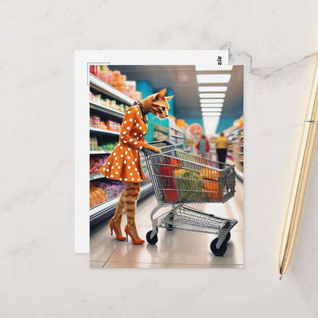 Katt på mataffären vykort (Fram/Back In Situ)