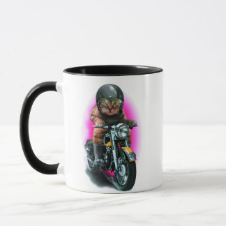 katt på motorcykel mugg