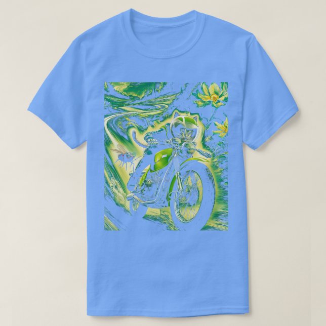 Katt på motorcykelfond och cicadas 2024 t shirt (Design framsida)