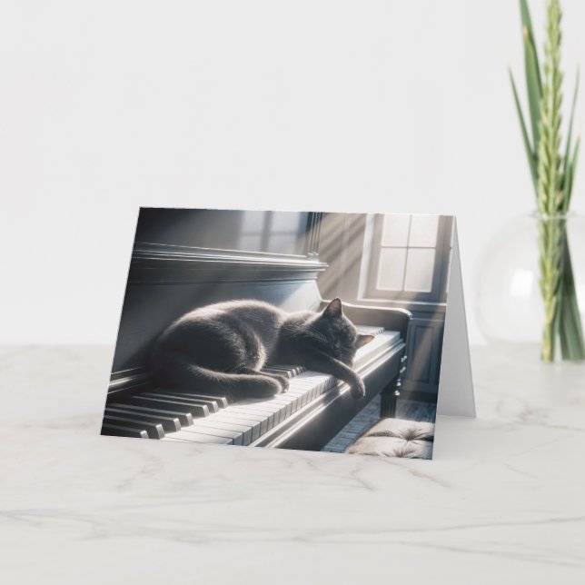 Katt på Piano Nycklar Kort (Framsida)