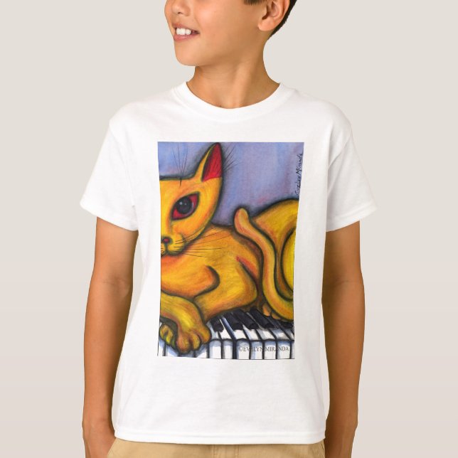 Katt på piano t shirt (Framsida)