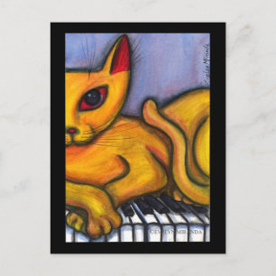 Katt på Piano Tangentbord Vykort