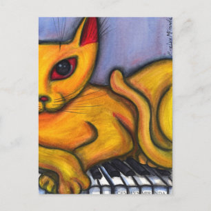 Katt På Piano Vykort