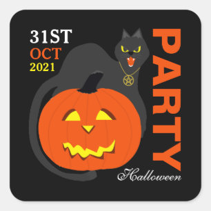 Katt på Pumpkin, Halloween fest Fyrkantigt Klistermärke